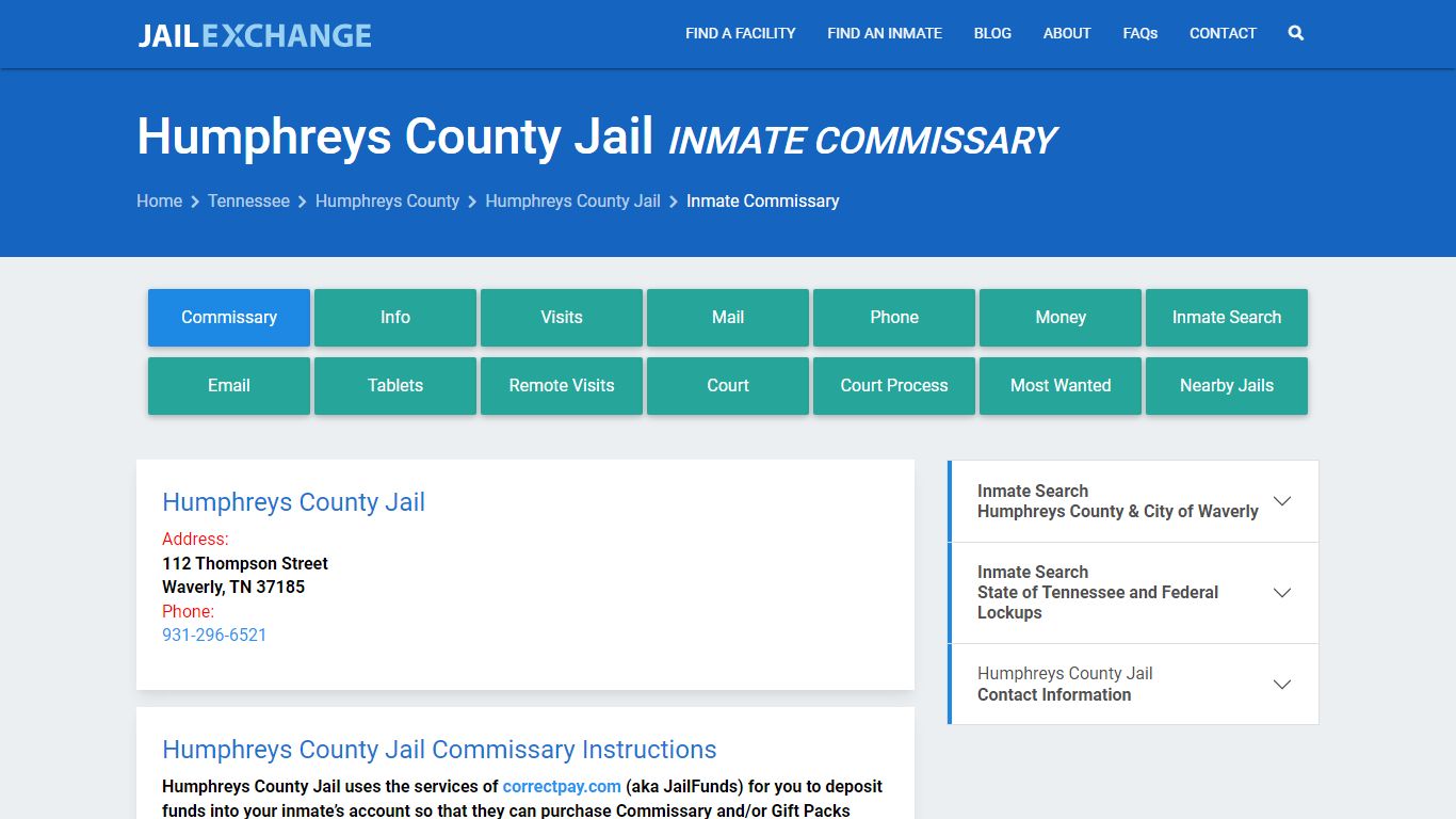 Inmate Commissary, Care Packs - Humphreys County Jail, TN