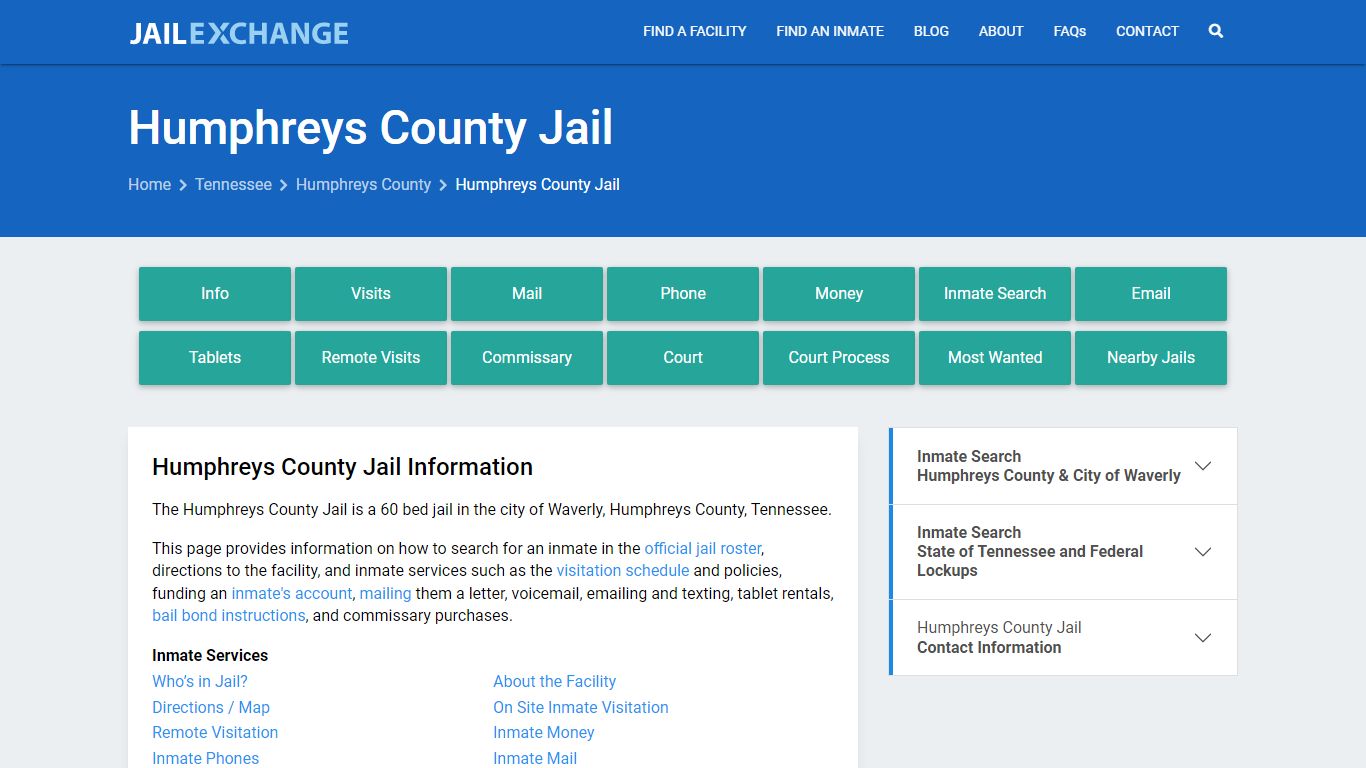 Humphreys County Jail, TN Inmate Search, Information