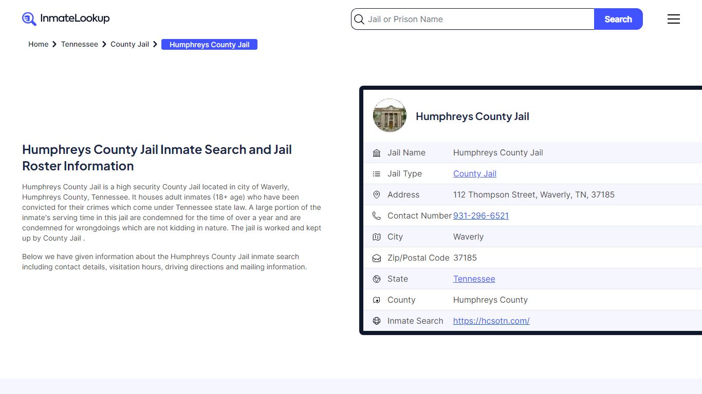 Humphreys County Jail (TN) Inmate Search Tennessee - Inmate Lookup
